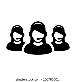 Help Icon Vector Female Group of People for Call Center Online Support Services for Customers with Headset in Glyph Pictogram Symbol illustration