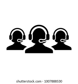 Help Icon Vector Female Group of People for Call Center Online Support Services for Customers with Headset in Glyph Pictogram Symbol illustration