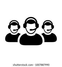 Help Icon Vector Male Group of People for Call Center Online Support Services for Customers with Headset in Glyph Pictogram Symbol illustration