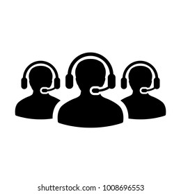 Help Icon Vector Male Group of People for Call Center Online Support Services for Customers with Headset in Glyph Pictogram Symbol illustration