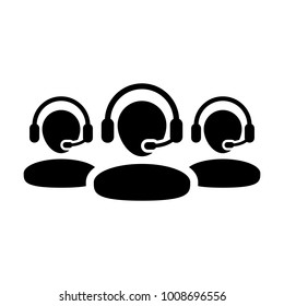 Help Icon Vector Male Group of People for Call Center Online Support Services for Customers with Headset in Glyph Pictogram Symbol illustration