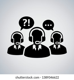 Help Icon Vector Male Group of People for Call Center Online Support Services for Customers with Headset in Glyph Pictogram Symbol illustration
