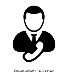 Help icon vector male user person profile avatar with phone symbol for business contact and communication in flat color glyph pictogram illustration