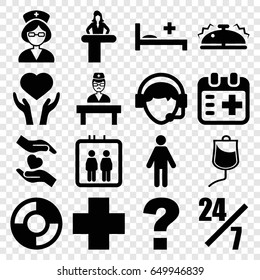 Help icons set. set of 16 help filled icons such as elevator, airport desk, heart on hand, hands holding heart, operator, drop counter, medical cross, doctor, nurse