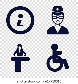 Help icons set. set of 4 help filled icons such as disabled, airport desk, doctor