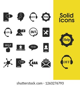 Help icons set with call center, magic wand, operator on elements. Set of help icons and contact concept. Editable vector elements for logo app UI design.