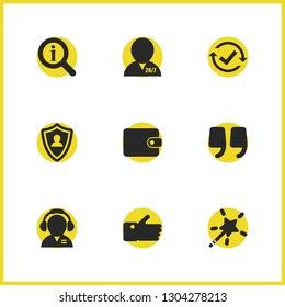 Help icons set with checkbox reset, shield manager and purse elements. Set of help icons and choice concept. Editable vector elements for logo app UI design.