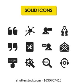 Help icons set with click help, loupe faq and book tools elements. Set of help icons and specialist concept. Editable vector elements for logo app UI design.