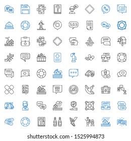 help icons set. Collection of help with chat, flood, fire extinguisher, hermes, additives, manual, lifesaver, band aid, phone call, insurance. Editable and scalable help icons.