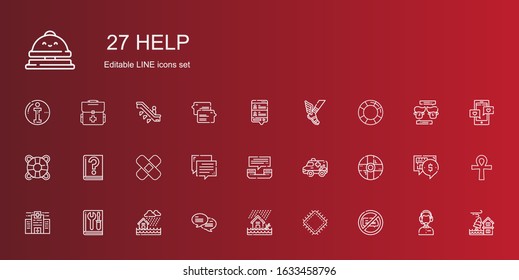 help icons set. Collection of help with no chatting, patch, flood, chat, manual, hospital, ambulance, phone call, guide, lifesaver, hermes, customer service. Editable and scalable help icons.