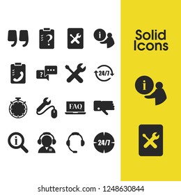 Help icons set with discuss, loupe helper and reset 24/7 elements. Set of help icons and help desk concept. Editable vector elements for logo app UI design.