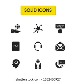 Help icons set with document faq, operator, magic wand elements. Set of help icons and globe concept. Editable vector elements for logo app UI design.
