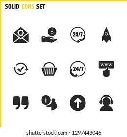 Help icons set with end of quote, telemarketing and speed phone elements. Set of help icons and cursor concept. Editable vector elements for logo app UI design.