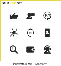 Help icons set with hotline, operator on and like elements. Set of help icons and secretary concept. Editable vector elements for logo app UI design.