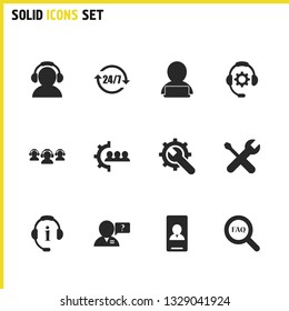 Help icons set with manager for help, tool service and operator tool elements. Set of help icons and contact concept. Editable vector elements for logo app UI design.