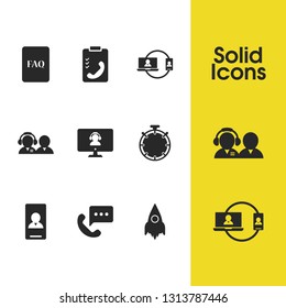 Help icons set with mobile manager, taking operator and document faq elements. Set of help icons and helpline concept. Editable vector elements for logo app UI design.