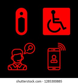 Help Icons Set With Phone Call, Disabled Person Signal Of Black Square And Operator Vector Set