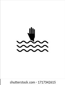 Hilfesymbol, Wasserwelle mit Handsymbol, Vektorillustration beste flache Ikone.
