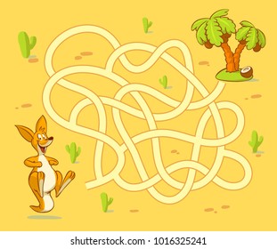 Help kangaroo cub find path to palm. Labyrinth. Maze game for kids.