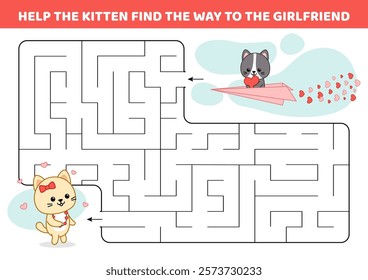 Help the kitten find the way to the girlfriend. Maze game for kids. Love of cats. labyrinth. Cartoon, isolated vector illustration eps 10