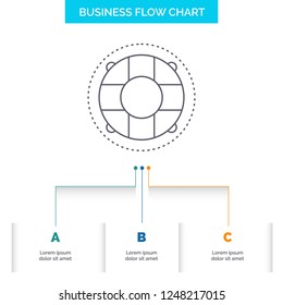 Help, life, lifebuoy, lifesaver, preserver Business Flow Chart Design with 3 Steps. Line Icon For Presentation Background Template Place for text