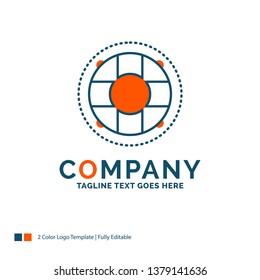 Help, life, lifebuoy, lifesaver, preserver Logo Design. Blue and Orange Brand Name Design. Place for Tagline. Business Logo template.