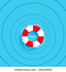 Help, lifebuoy on the water, vector illustration