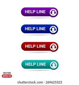 Help Line. Abstract beautiful text button with icon. Purple Button, Blue Button, Red Button, Green Button, Turquoise button. web design element. Call to action icon button. Banner Set