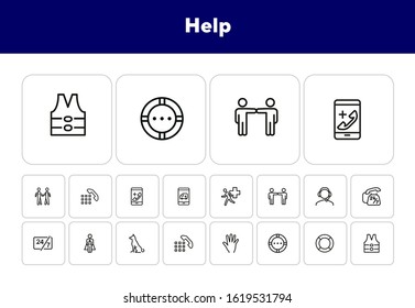 Help line icon set. Call center, hotline, life vest, lifebuoy. Support concept. Can be used for topics like accident, emergency, urgent help