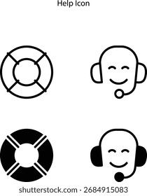 Help line icon set in outline and glyph style. Containing the call and ring buoy icon.