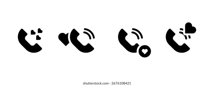 ícone da linha de ajuda ilustração vetorial. chamar com ícone de amor em estilo preto conceito - vetor de ações.