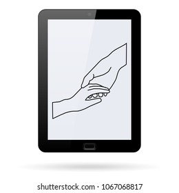 Help line vector icon on a realistic tablet. Flat design style.