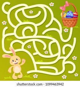 Help little bunny find path to easter basket with eggs. Labyrinth. Maze game for kids