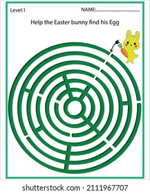 Help little bunny find path to Easter egg. Labyrinth. Maze game for kids;A board game with a rabbit.