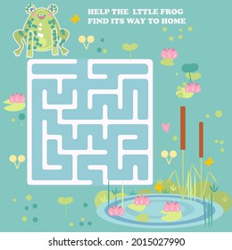 help little frog to find a way to the pond. Logic education game for children.