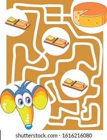 Help the little mouse to find the way to the tasty cheese that awaits you on the other side of the maze. Vector illustration in cartoon style, available in EPS 10.