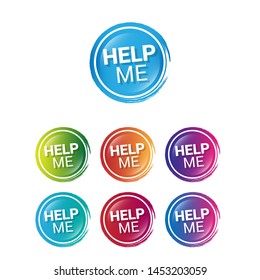 help me - glossy labels or tags. circle sticker with gradient color.trendy color. modern design.set 