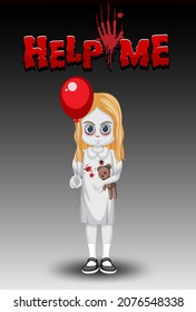 Help me logo with little ghost girl holding red balloon illustration