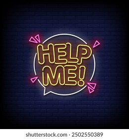 help me neon sign vector with brick wall background 