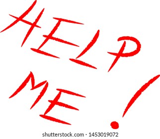"Help me" red color handwriting text message isolated on the white background