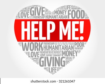 Help Me! word cloud, heart concept