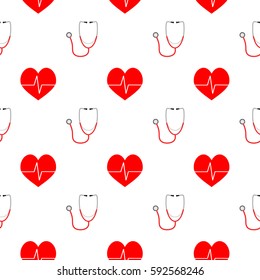Help medicine background. Seamless pattern for cardio clinic or hospital. Vector illustration
