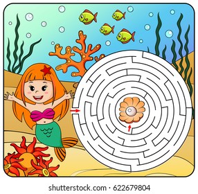 Help mermaid find path to pearl. Labyrinth. Maze game for kids