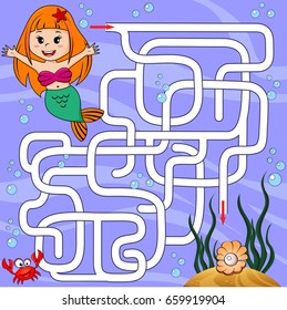 Help mermaid find path to pearl. Labyrinth. Maze game for kids