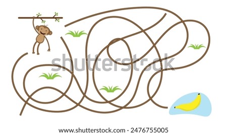 Help Monkey to Find the Banana. Educational materials and learning for a child