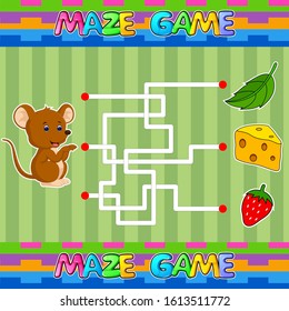 Help mouse find the right path to cheese. Labyrinth. Maze game for kids of illustration