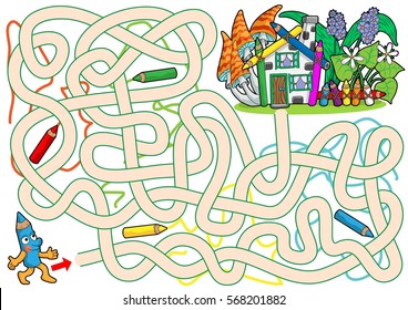 Help Mr. Pencil to find a path to house.
Labyrinth for kids. Landscape, easy.