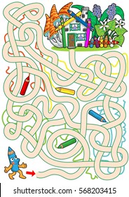 Help Mr. Pencil to find a path to house.
Labyrinth for kids. Portrait, easy.