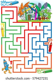 Help Mr. Pencil to find a path to house.
Labyrinth for kids. Portrait, easy.