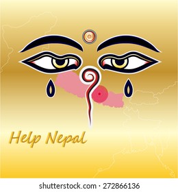 Help nepal with map and Wisdom Eyes cry  concept for help nepal